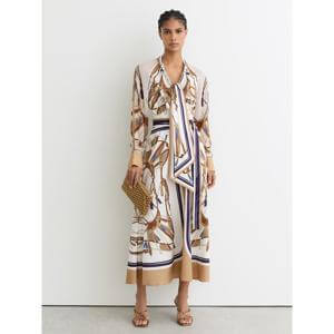 REISS Ellie Foulard-Print Tie-Neck Midi Dress